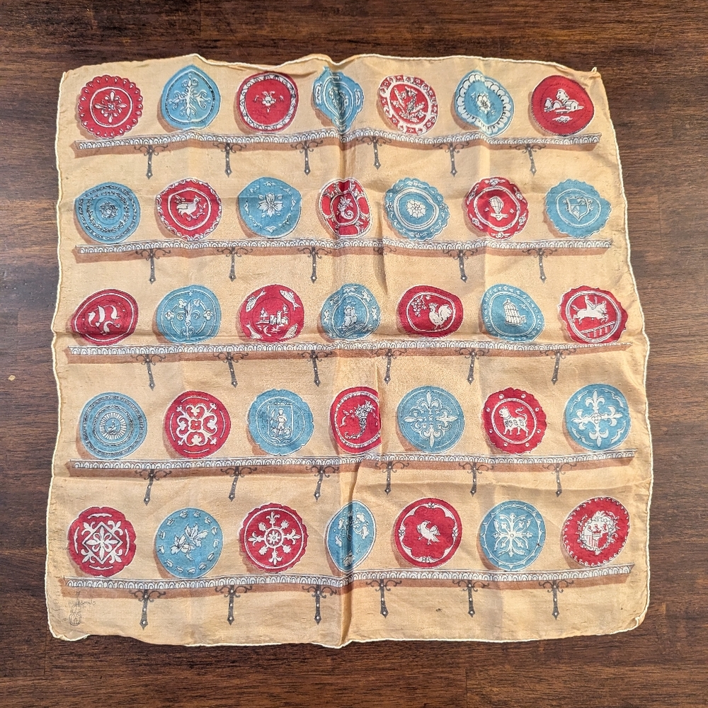 Vintage Red and Blue Patterned Scarf - Picture 2 of 4